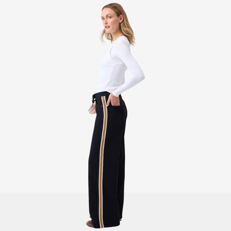 Image 126654_ALTMORE2.jpg, Product 126-654 / Price $128.00, Yoga Jeans Lily Wide Black with Black & Golden Stripe High Rise from Yoga Jeans on TSC.ca's Fashion department