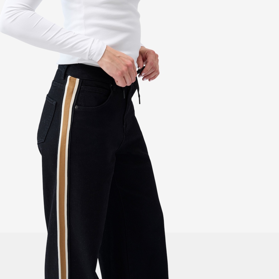 Image 126654_ALTMORE4.jpg, Product 126-654 / Price $128.00, Yoga Jeans Lily Wide Black with Black & Golden Stripe High Rise from Yoga Jeans on TSC.ca's Fashion department