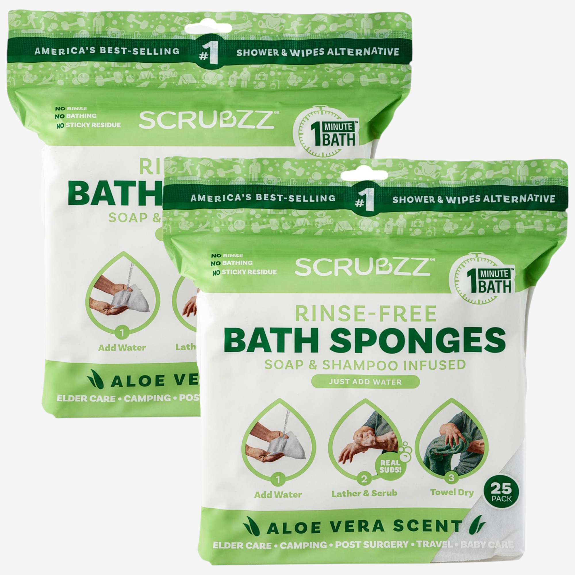 Scrubzz Rinse Free Single Use Bath Sponge 25-Count (2-Pack) - TSC.ca