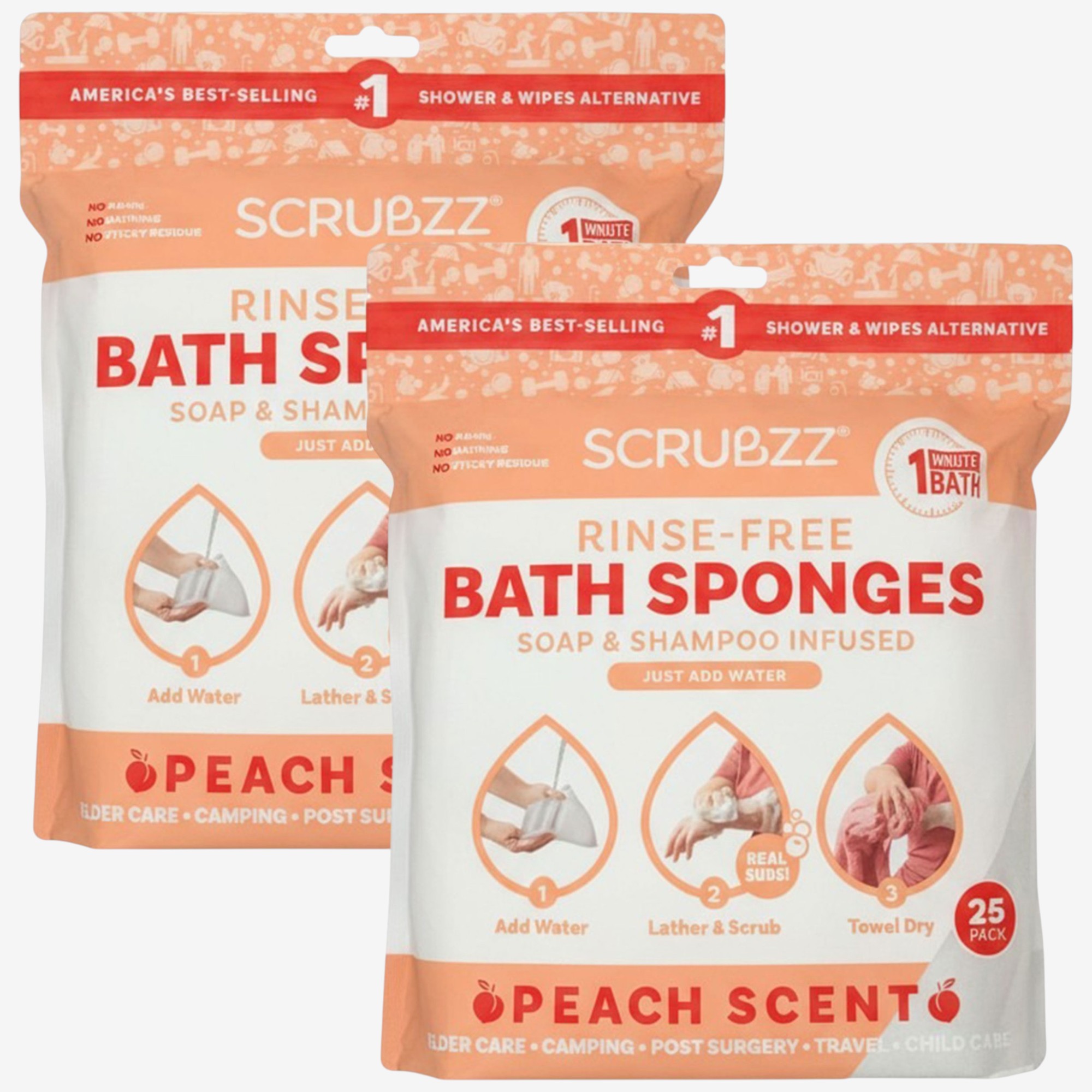 Scrubzz Rinse Free Single Use Bath Sponge 25-Count (2-Pack) - TSC.ca