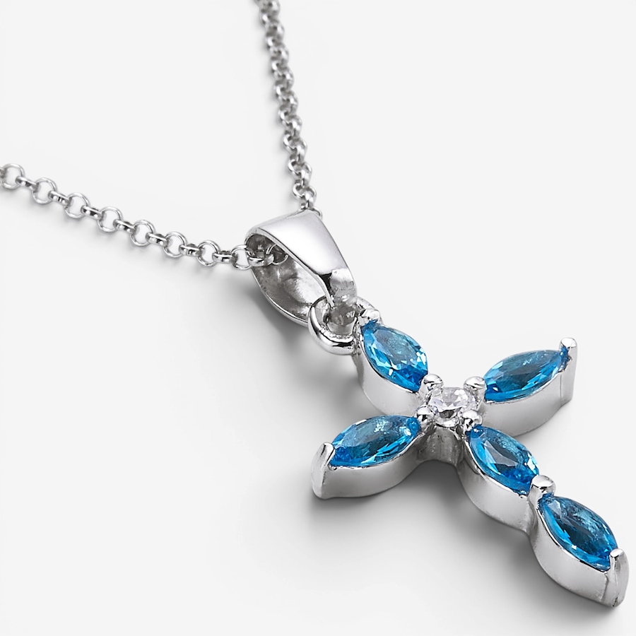 Image 130128_ALTMORE1.jpg, Product 130-128 / Price $69.99, Silver Gallery Sterling Silver Rhodium Plated Cubic Zirconia Birthday Month Cross With Chain from Silver Gallery on TSC.ca's Jewellery department