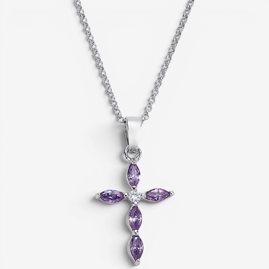 Image 130128_AMY.jpg, Product 130-128 / Price $69.99, Silver Gallery Sterling Silver Rhodium Plated Cubic Zirconia Birthday Month Cross With Chain from Silver Gallery on TSC.ca's Jewellery department