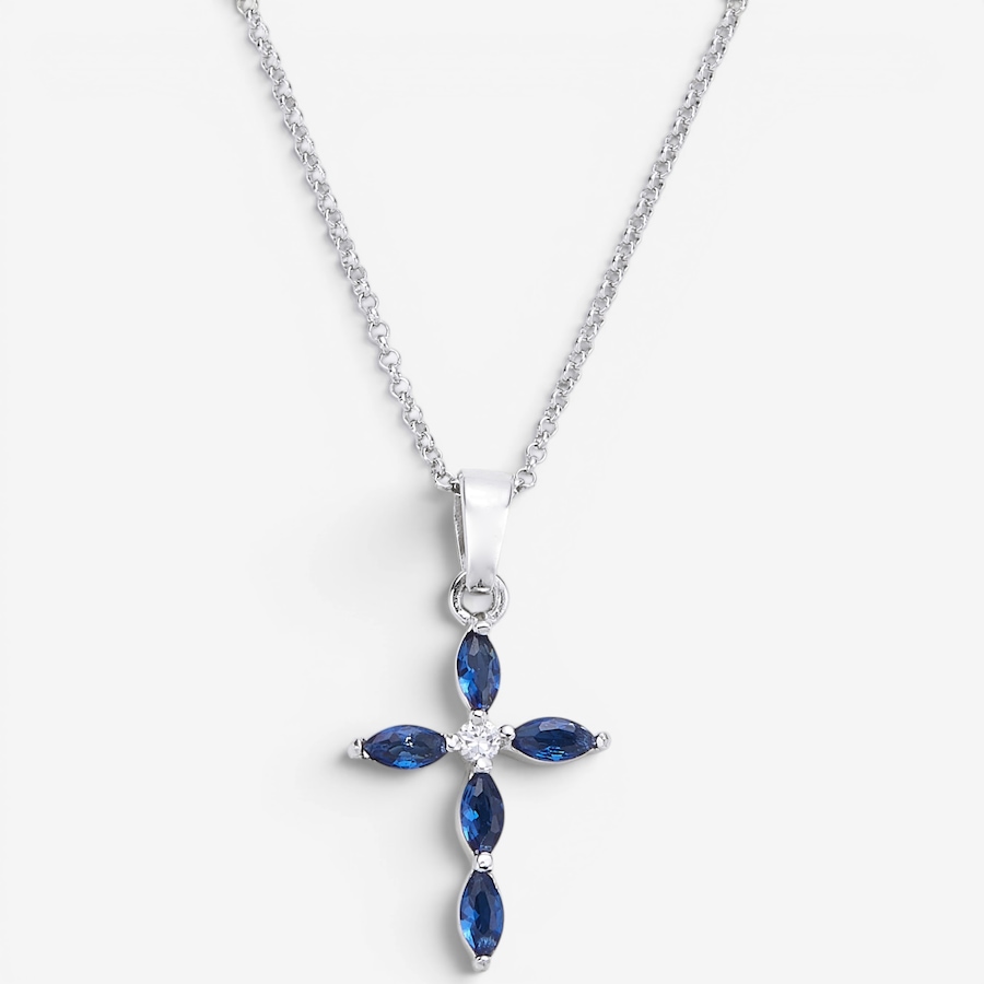 Image 130128_BSA.jpg, Product 130-128 / Price $69.99, Silver Gallery Sterling Silver Rhodium Plated Cubic Zirconia Birthday Month Cross With Chain from Silver Gallery on TSC.ca's Jewellery department