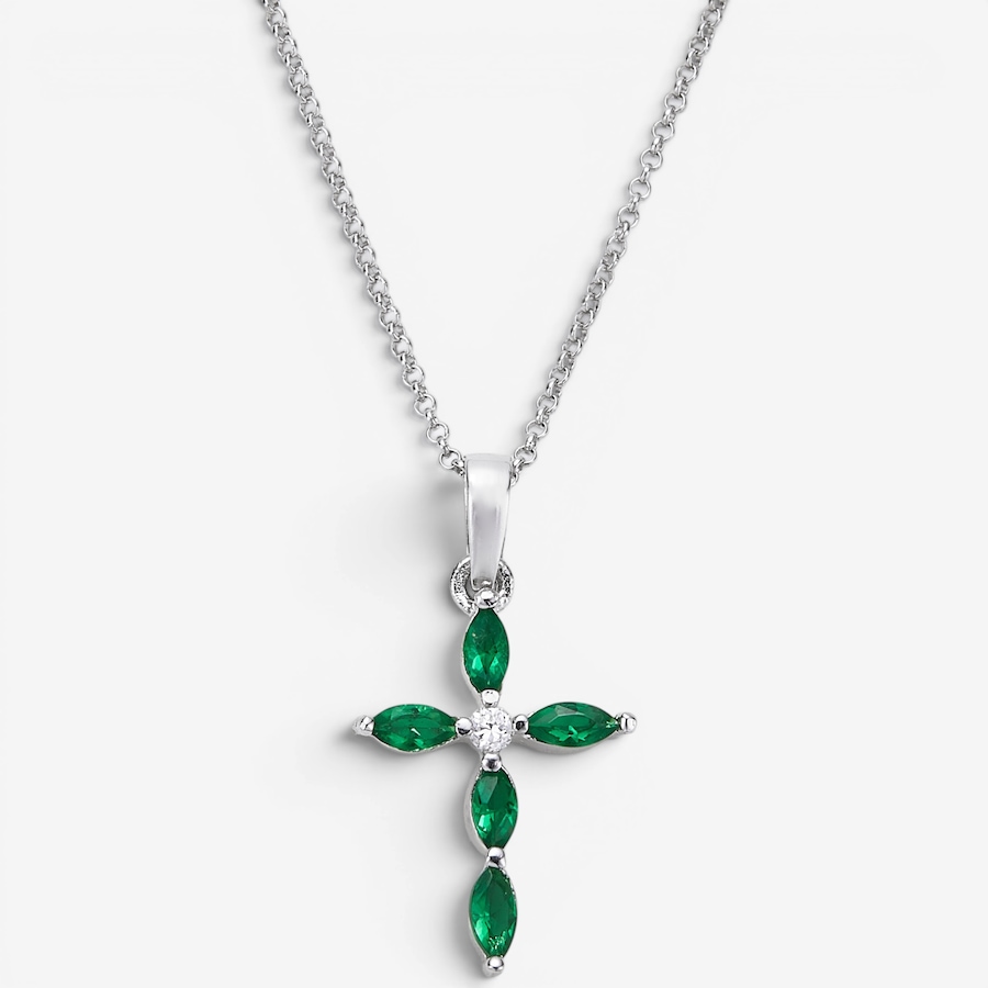 Image 130128_EMR.jpg, Product 130-128 / Price $69.99, Silver Gallery Sterling Silver Rhodium Plated Cubic Zirconia Birthday Month Cross With Chain from Silver Gallery on TSC.ca's Jewellery department