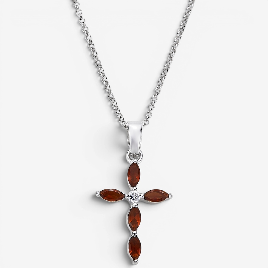Image 130128_GAR.jpg, Product 130-128 / Price $69.99, Silver Gallery Sterling Silver Rhodium Plated Cubic Zirconia Birthday Month Cross With Chain from Silver Gallery on TSC.ca's Jewellery department
