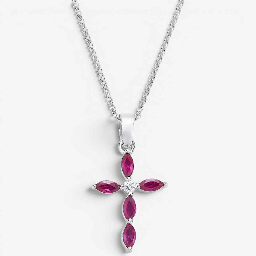 Image 130128_RBY.jpg, Product 130-128 / Price $69.99, Silver Gallery Sterling Silver Rhodium Plated Cubic Zirconia Birthday Month Cross With Chain from Silver Gallery on TSC.ca's Jewellery department