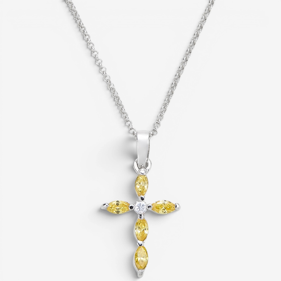Image 130128_YEL.jpg, Product 130-128 / Price $69.99, Silver Gallery Sterling Silver Rhodium Plated Cubic Zirconia Birthday Month Cross With Chain from Silver Gallery on TSC.ca's Jewellery department