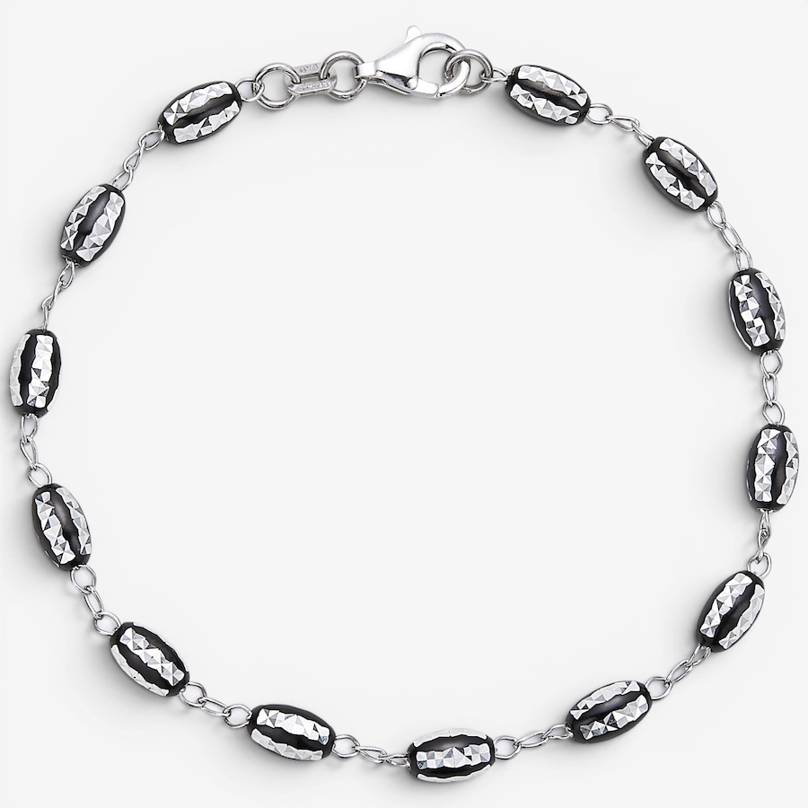 Image 130135.jpg, Product 130-135 / Price $59.99, Silver Gallery Sterling Silver Open Curb Link Black & Silver Diamond Cut Bead Bracelet from Silver Gallery on TSC.ca's Jewellery department