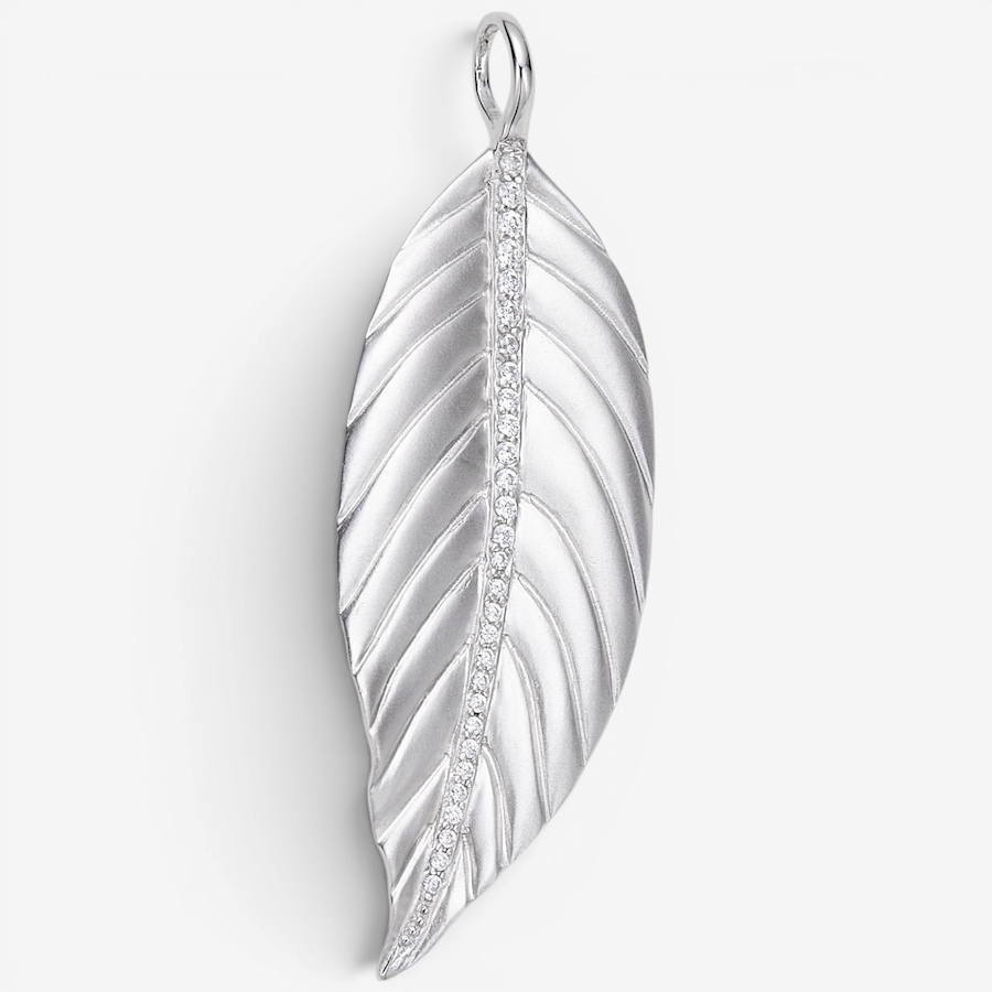 Image 130140.jpg, Product 130-140 / Price $89.99, Silver Gallery Sterling Silver Rhodium Plated Satin Leaf With Cubic Zirconia Pendant from Silver Gallery on TSC.ca's Jewellery department