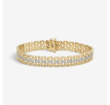  EVERA Diamonds Sterling Silver Yellow Gold Plate Men's 1.00ctw Diamond Bracelet