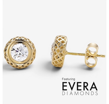 Unoaerre x Evera 18K Yellow Gold 1.00 CTW Bezel Set Diamond Stud Earrings