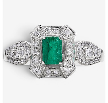 14K White Gold 1.05ctw Emerald &amp; Diamond Ring