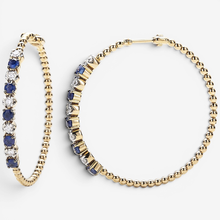 Image 130262.jpg, Product 130-262 / Price $3,499.99, 14K Yellow Gold 1.65ctw Blue Sapphire & Diamond Hoop Earrings from The Vault on TSC.ca's Jewellery department
