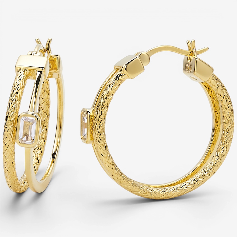 Image 130398.jpg, Product 130-398 / Price $380.00, Charles Garnier Sterling Silver Yellow Gold Plate Created White Sapphire Double Row Hoop Earrings from Charles Garnier on TSC.ca's Jewellery department