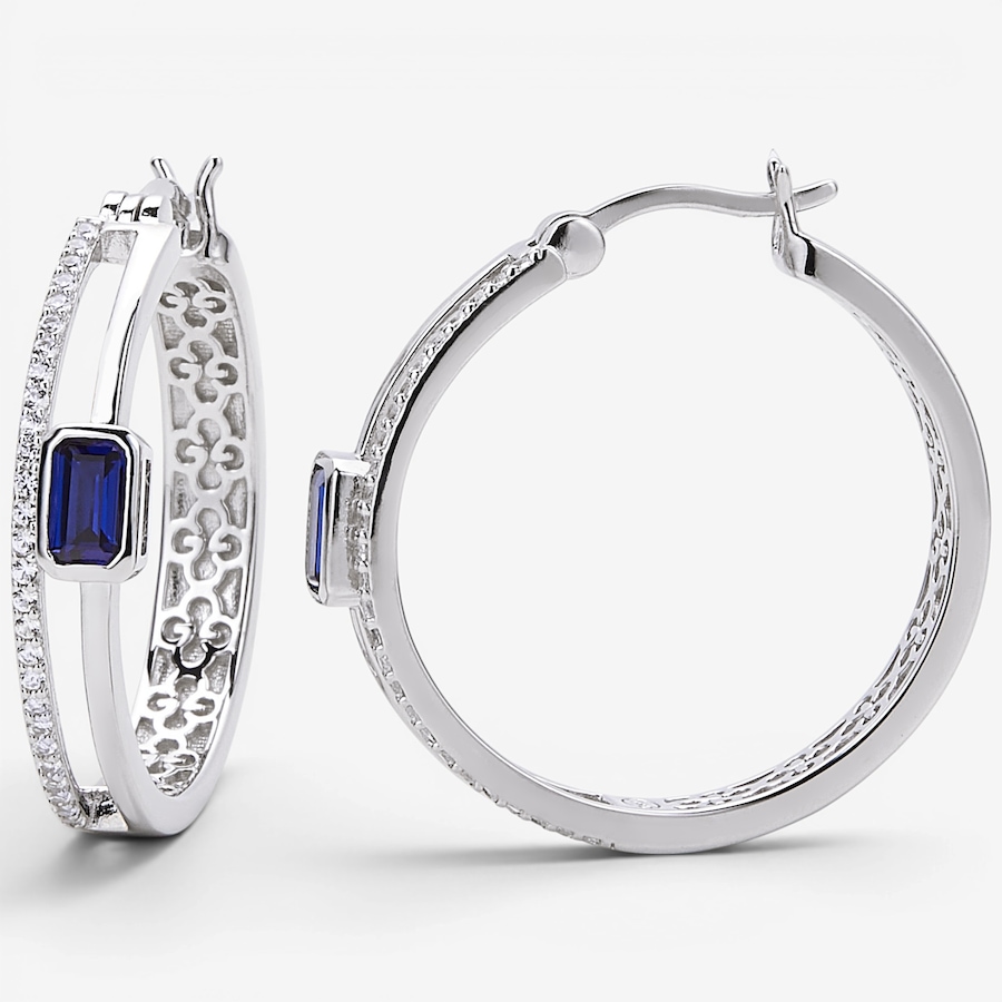 Image 130404.jpg, Product 130-404 / Price $250.00, Charles Garnier Sterling Silver Rhodium Plate Created Blue Sapphire Double Row Hoop Earrings from Charles Garnier on TSC.ca's Jewellery department