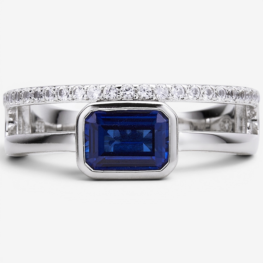 Image 130406.jpg, Product 130-406 / Price $150.00, Charles Garnier Sterling Silver Rhodium Plate Created Blue Sapphire Double Row Open Ring from Charles Garnier on TSC.ca's Jewellery department