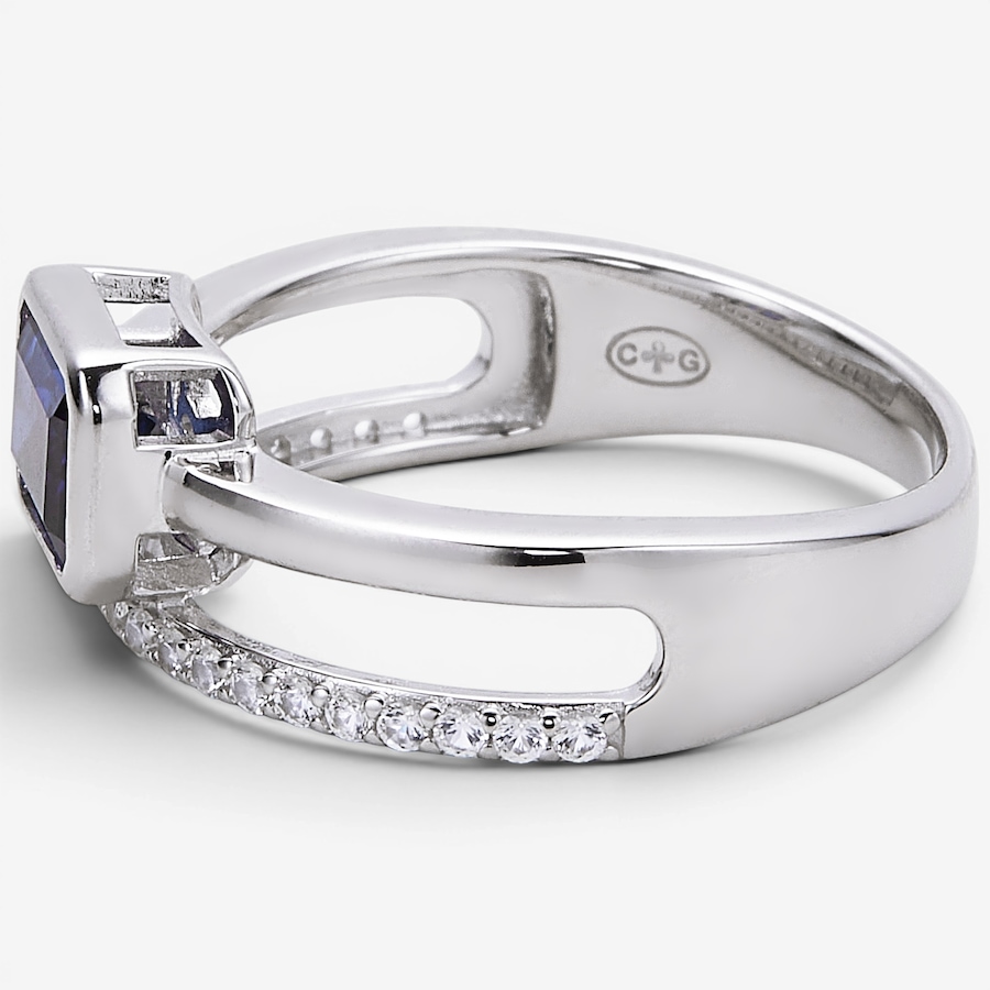 Image 130406_ALTMORE1.jpg, Product 130-406 / Price $150.00, Charles Garnier Sterling Silver Rhodium Plate Created Blue Sapphire Double Row Open Ring from Charles Garnier on TSC.ca's Jewellery department