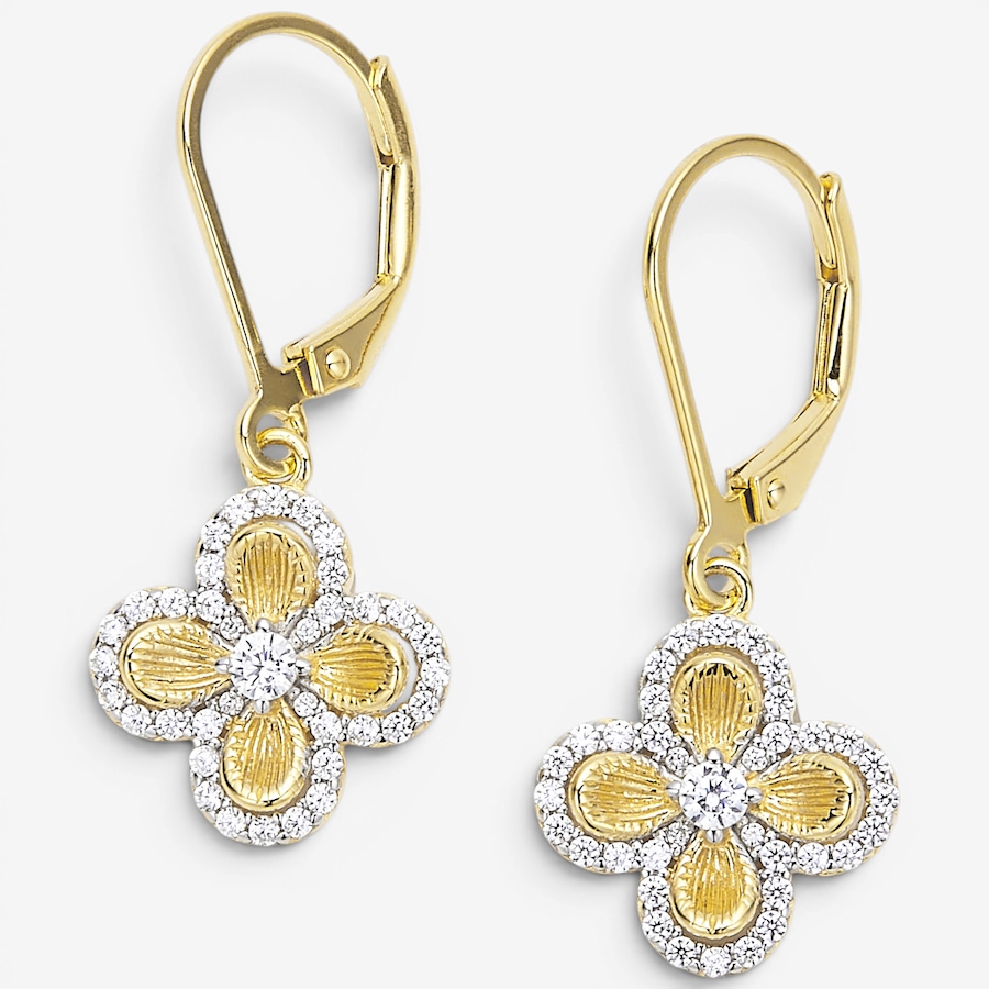 Image 130407.jpg, Product 130-407 / Price $130.00, Charles Garnier Sterling Silver Two Tone Cubic Zirconia Clover Dangle Earrings from Charles Garnier on TSC.ca's Jewellery department