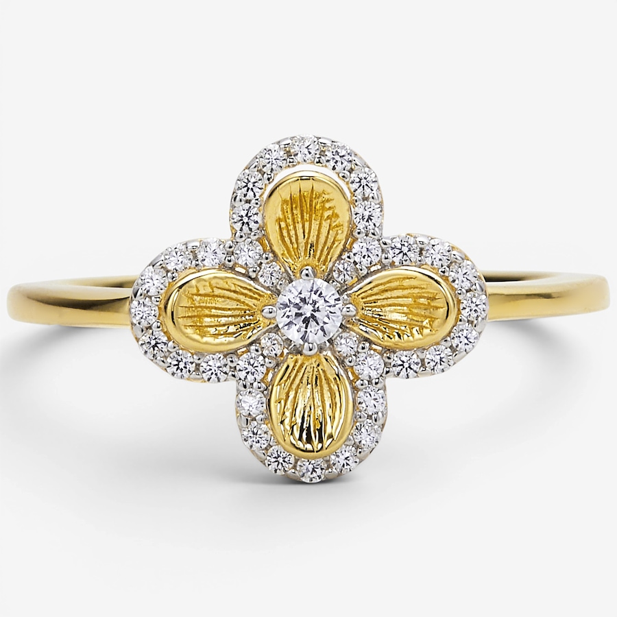 Image 130410.jpg, Product 130-410 / Price $100.00, Charles Garnier Sterling Silver Two Tone Cubic Zirconia Clover Ring from Charles Garnier on TSC.ca's Jewellery department