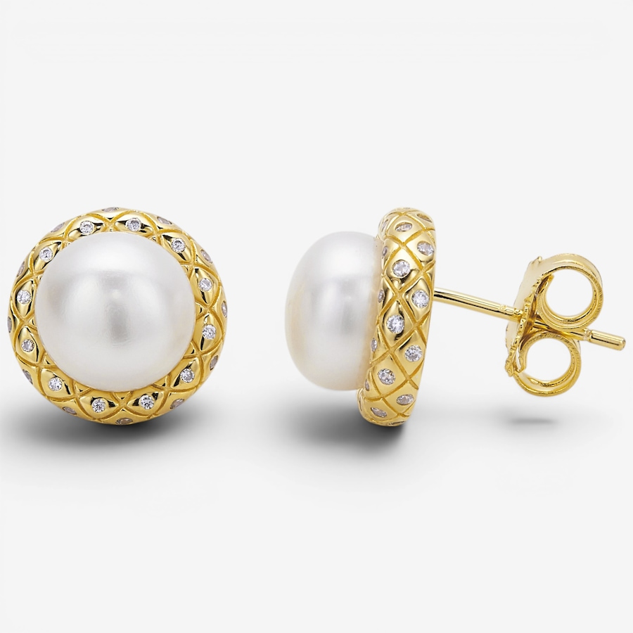 Image 130411.jpg, Product 130-411 / Price $180.00, Charles Garnier Sterling Silver Yellow Gold Plate Pearl And Cubic Zirconia Stud Earring from Charles Garnier on TSC.ca's Jewellery department