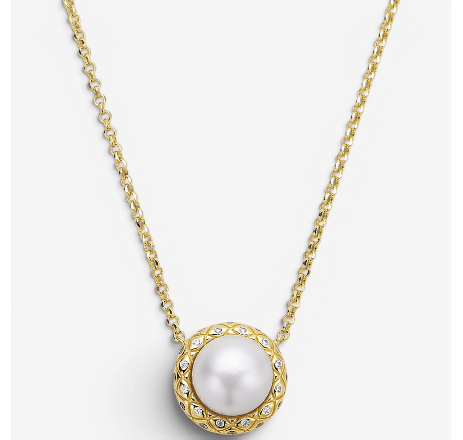 Image 130412.jpg, Product 130-412 / Price $199.99, Charles Garnier Sterling Silver Yellow Gold Plate 9.5-10mm White Pearl And Cubic Zirconia from Charles Garnier on TSC.ca's Jewellery department