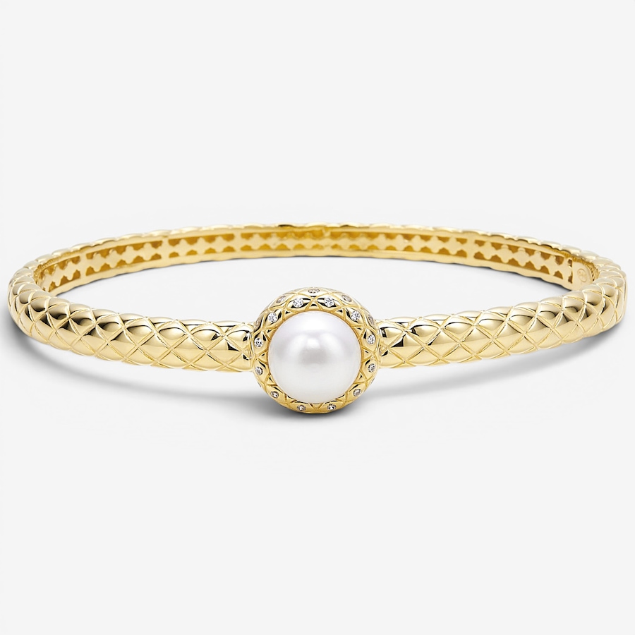 Image 130413.jpg, Product 130-413 / Price $520.00, Charles Garnier Sterling Silver Yellow Gold Plate 9.5-10mm White Pearl And Cubic Zirconia Bangle from Charles Garnier on TSC.ca's Jewellery department