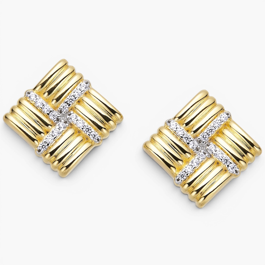 Image 130414.jpg, Product 130-414 / Price $160.00, Charles Garnier Sterling Silver Two Tone Square Cubic Zirconia Patterned Stud Earrings from Charles Garnier on TSC.ca's Jewellery department