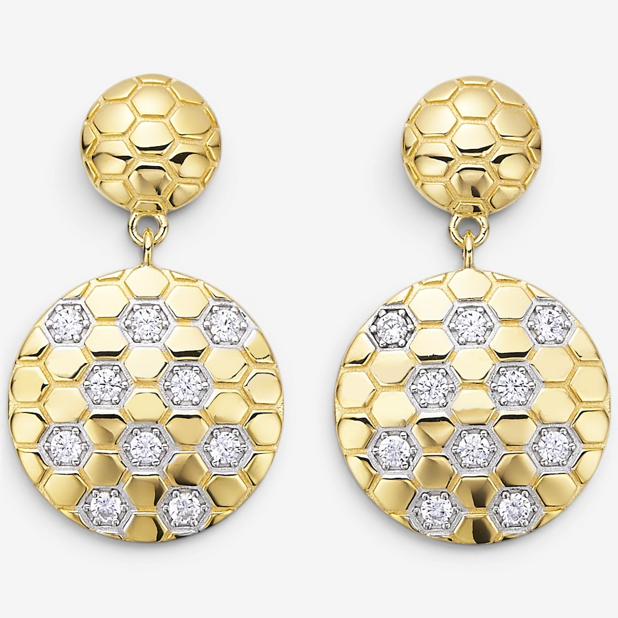 Image 130418.jpg, Product 130-418 / Price $300.00, Charles Garnier Sterling Silver Two Tone Round Quilt Pattern Cubic Zirconia Drop Earrings from Charles Garnier on TSC.ca's Jewellery department