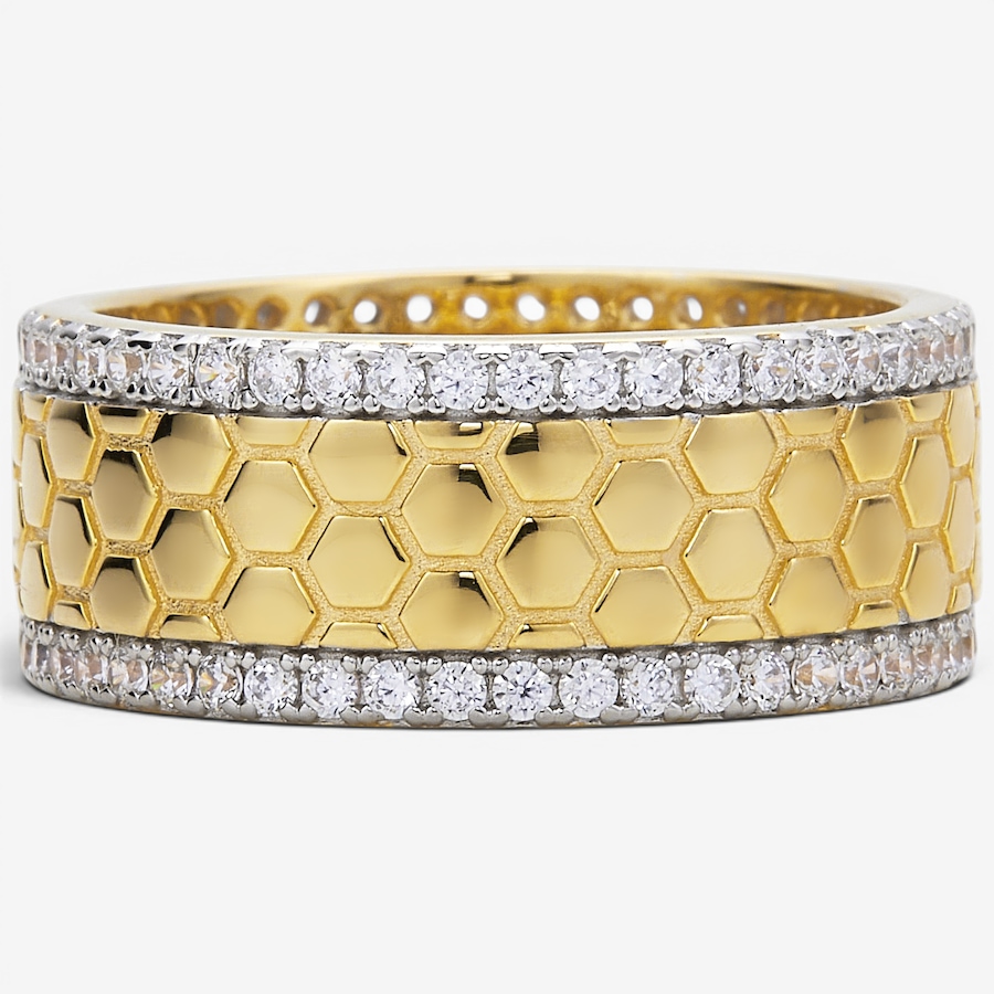 Image 130419.jpg, Product 130-419 / Price $250.00, Charles Garnier Sterling Silver Two Tone Round Quilt Pattern Cubic Zirconia Band from Charles Garnier on TSC.ca's Jewellery department