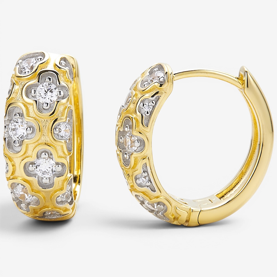 Image 130424.jpg, Product 130-424 / Price $200.00, Charles Garnier Sterling Silver Two Tone Clover Motif Hoop Earrings from Charles Garnier on TSC.ca's Jewellery department