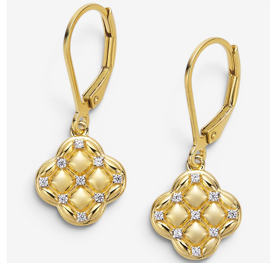 Image 130426.jpg, Product 130-426 / Price $160.00, Charles Garnier Sterling Silver Two Tone Cubic Zirconia Clover And Quilt Drop Lever Back Earrings from Charles Garnier on TSC.ca's Jewellery department