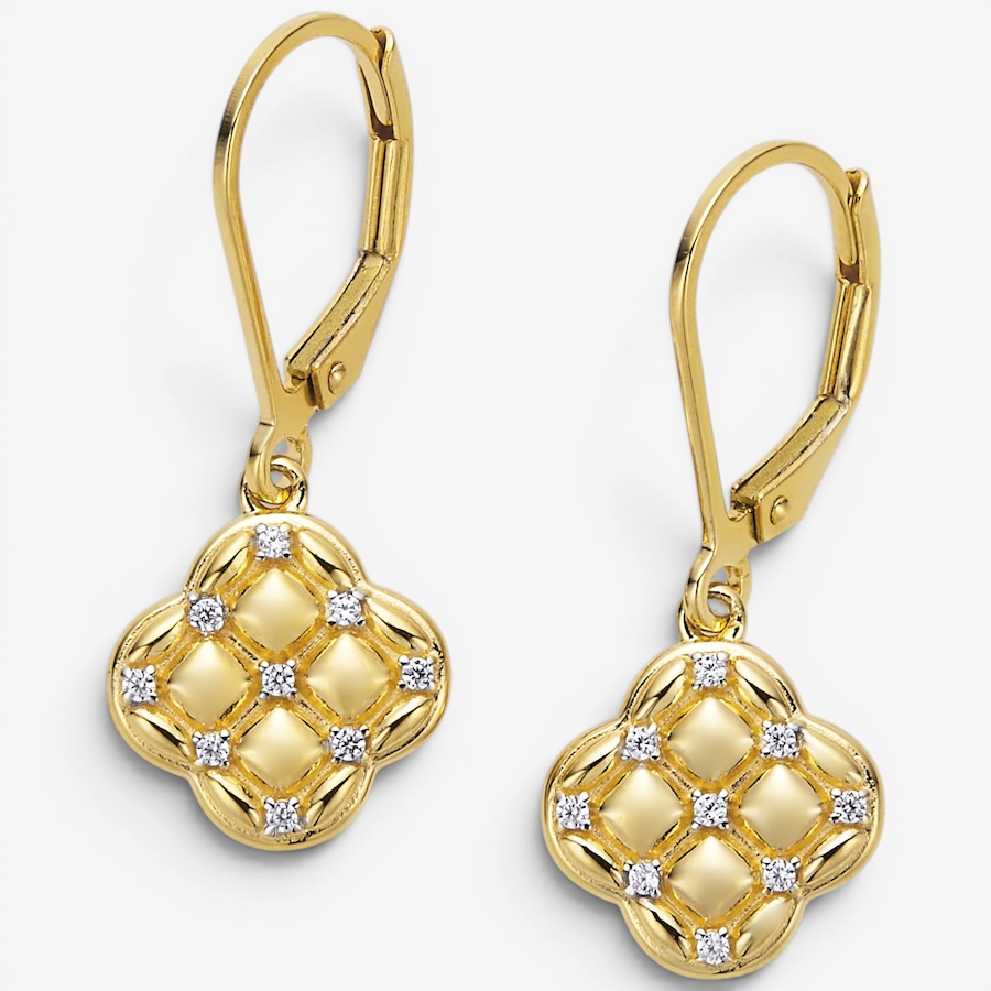 Image 130426.jpg, Product 130-426 / Price $160.00, Charles Garnier Sterling Silver Two Tone Cubic Zirconia Clover And Quilt Drop Lever Back Earrings from Charles Garnier on TSC.ca's Jewellery department