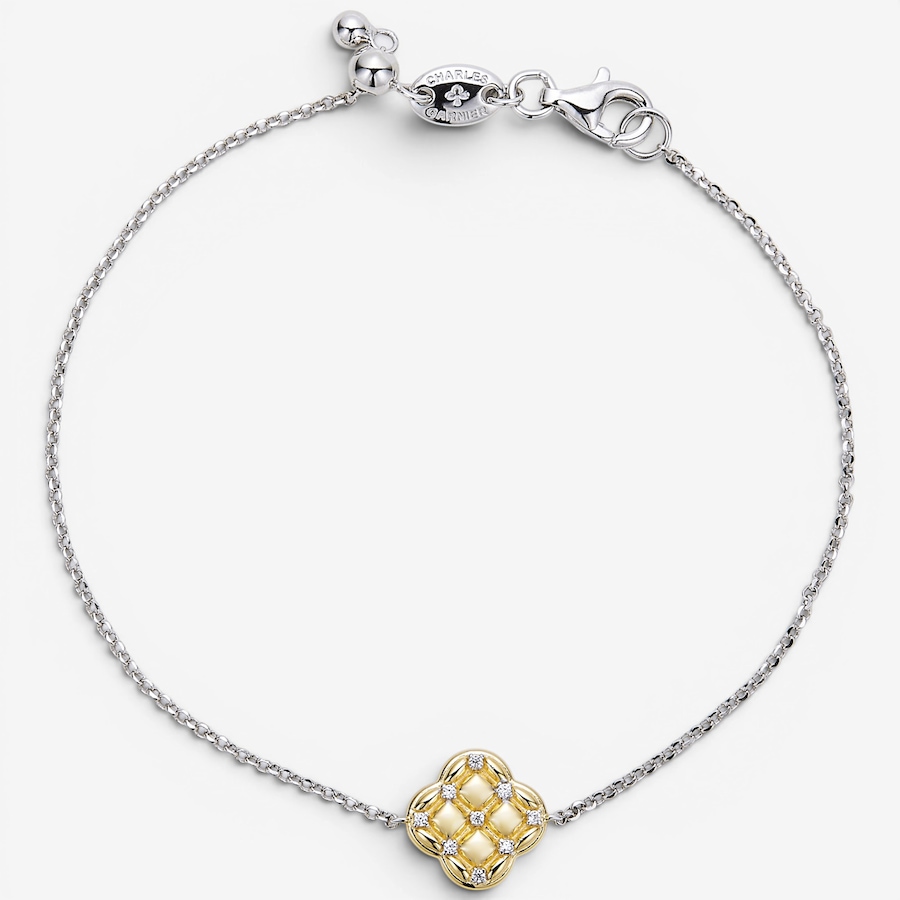 Image 130428.jpg, Product 130-428 / Price $140.00, Charles Garnier Sterling Silver Two Tone Cubic Zirconia Clover And Quilt Bracelet from Charles Garnier on TSC.ca's Jewellery department