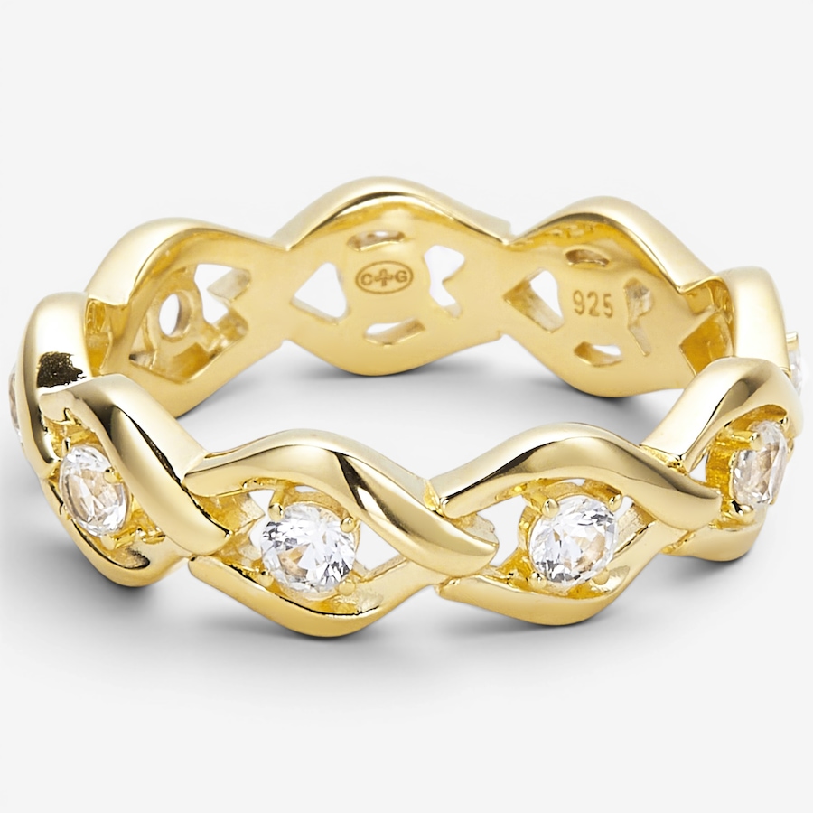 Image 130432_ALTMORE1.jpg, Product 130-432 / Price $140.00, Charles Garnier Sterling Silver Yellow Gold Plate Created White Sapphire Wavy Link Ring from Charles Garnier on TSC.ca's Jewellery department