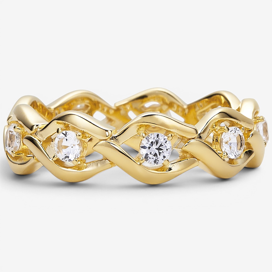 Image 130432_YGP.jpg, Product 130-432 / Price $140.00, Charles Garnier Sterling Silver Yellow Gold Plate Created White Sapphire Wavy Link Ring from Charles Garnier on TSC.ca's Jewellery department
