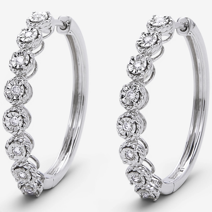 Image 130436_RHOP.jpg, Product 130-436 / Price $189.99, Colours Of Diamonds Sterling Silver 0.25 ctw Diamond Hoop Earrings from Colours of Diamonds on TSC.ca's Jewellery department
