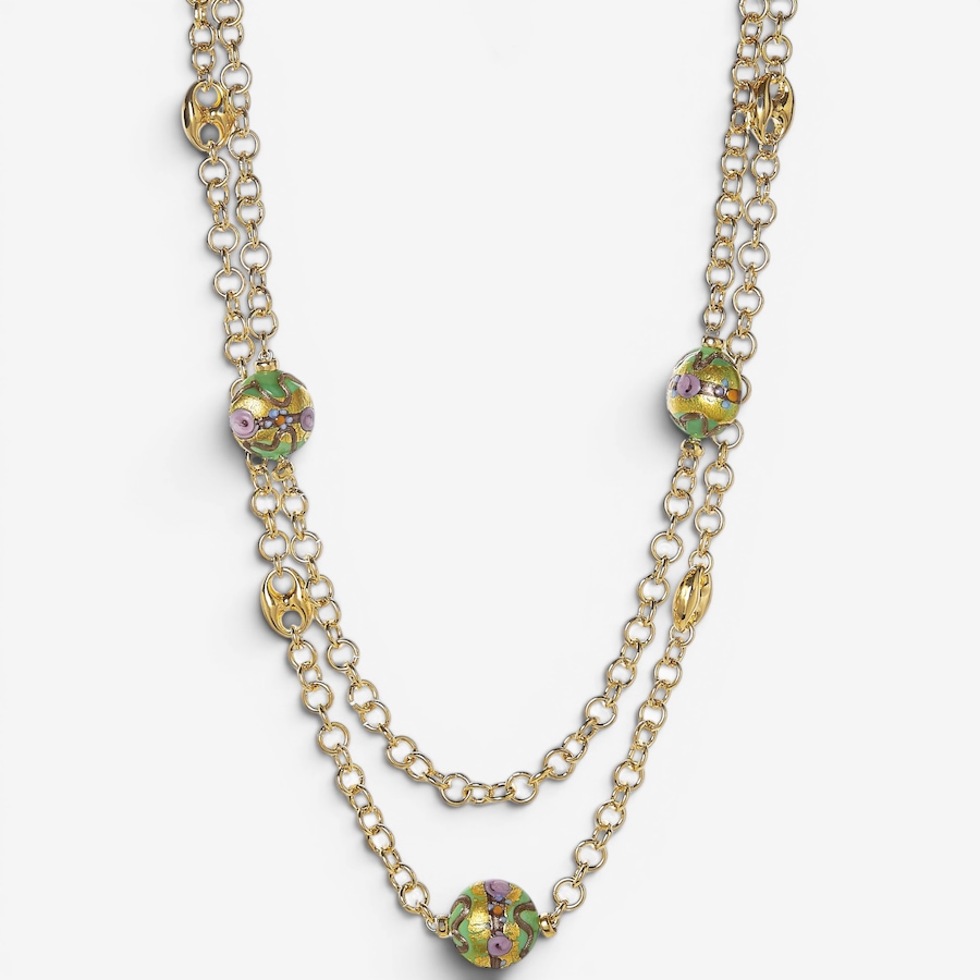 Image 130452.jpg, Product 130-452 / Price $149.99, Il Murano Di Francesca Brass/18K Yellow Gold Plate Murano Bead 2-Row Station Necklace from Il Murano Di Francesca on TSC.ca's Jewellery department