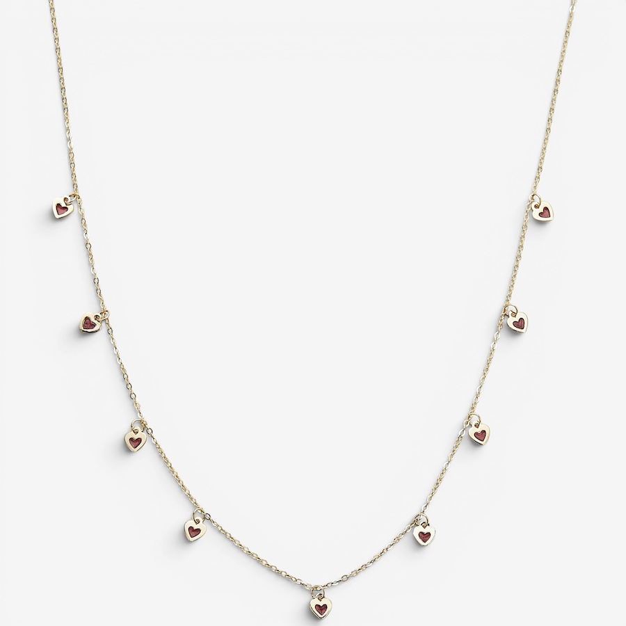 Image 130485.jpg, Product 130-485 / Price $299.99, TruGold 10K Yellow Gold Petite Red Enamel Hearts Station Necklace from TruGold on TSC.ca's Jewellery department