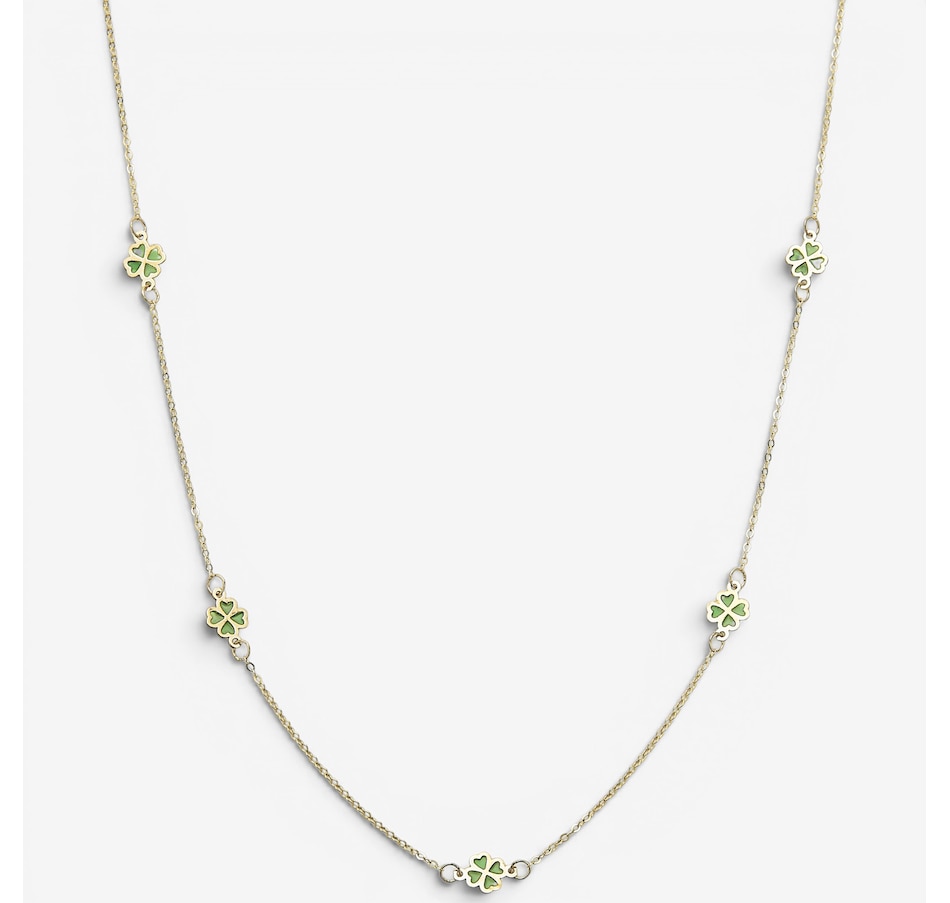 Image 130486.jpg, Product 130-486 / Price $299.99, TruGold 10K Yellow Gold Petite Green Enamel Clover Station Necklace from TruGold on TSC.ca's Jewellery department