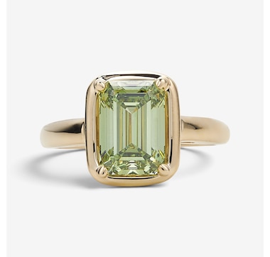 EVERA Diamonds 14K Yellow Gold 3.00 ctw Green Emerald-Cut Diamond Ring