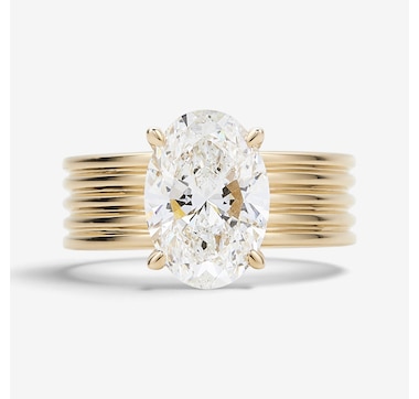 EVERA Diamonds 14K Yellow Gold 3.10 ctw Oval Diamond and Ribbed Shank Ring