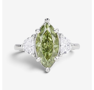 EVERA Diamonds 14K White Gold 3.60 ctw Green Marquise and Half-Moon Diamond Ring
