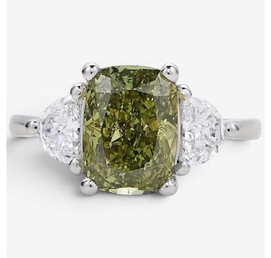 EVERA Diamonds 14K White Gold 3.60 ctw Green Cushion-Cut Diamond Ring