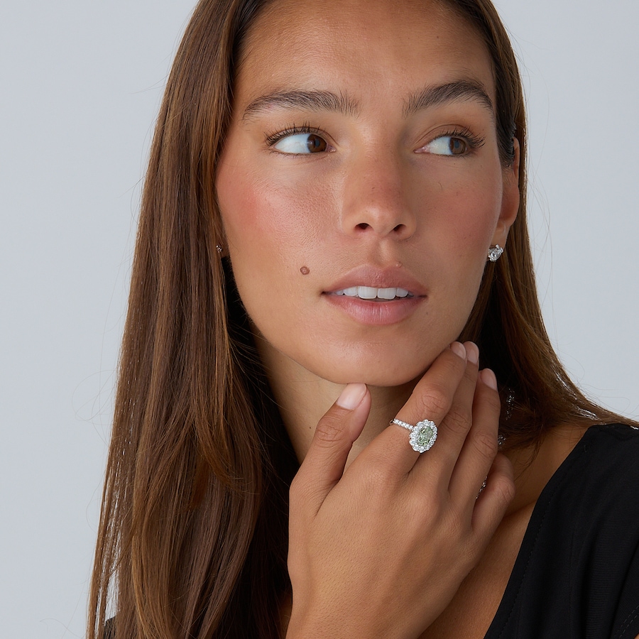 Image 130548_ALTMORE201.jpg, Product 130-548 / Price $4,699.99, EVERA Diamonds 14K White Gold Oval Green Diamond Halo Ring from Evera Diamonds on TSC.ca's Jewellery department