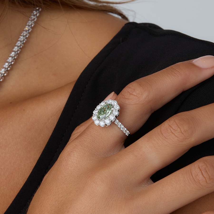 Image 130548_ALTMORE202.jpg, Product 130-548 / Price $4,699.99, EVERA Diamonds 14K White Gold Oval Green Diamond Halo Ring from Evera Diamonds on TSC.ca's Jewellery department