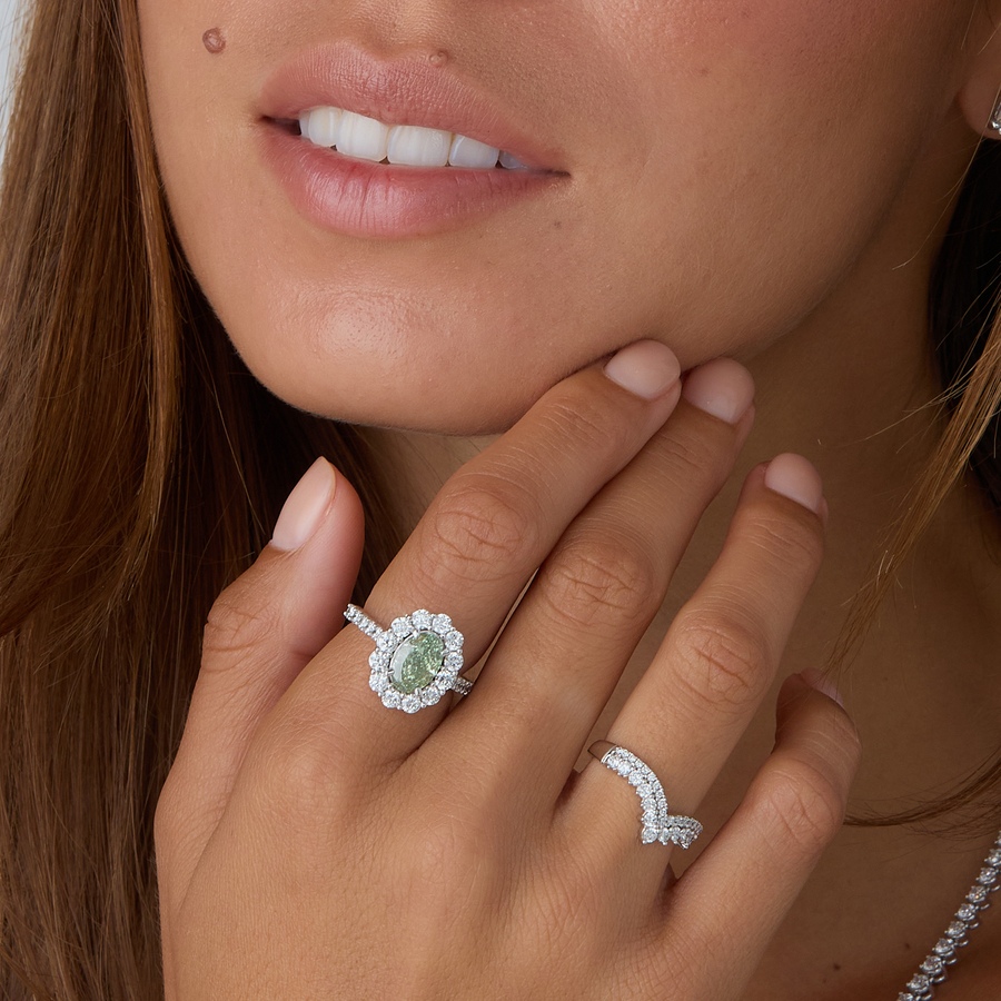 Image 130548_ALTMORE204.jpg, Product 130-548 / Price $4,699.99, EVERA Diamonds 14K White Gold Oval Green Diamond Halo Ring from Evera Diamonds on TSC.ca's Jewellery department
