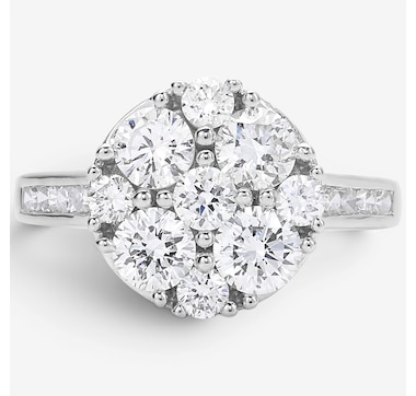 EVERA Diamonds Sterling Silver 2.00 ctw Shaped Diamond Cluster Ring