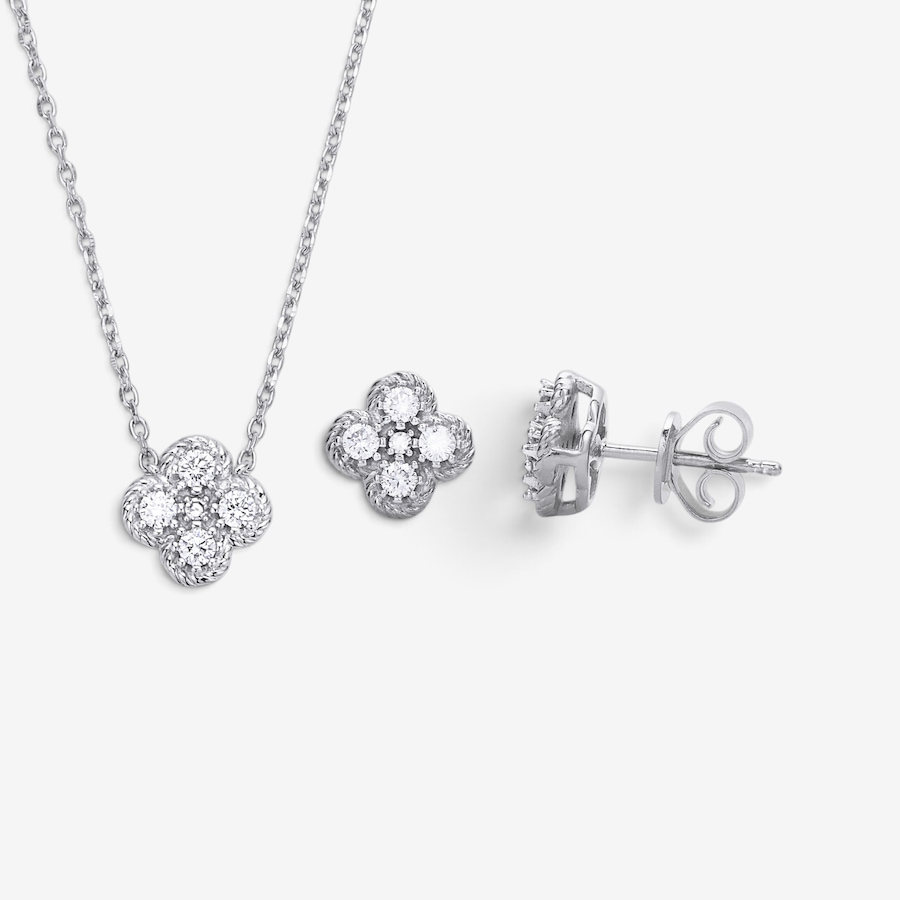 Image 130640_SSIL.jpg, Product 130-640 / Price $349.99, EVERA Diamonds Sterling Silver 0.50ctw Diamond Clover Pendant with Chain & Earring Set from Evera Diamonds on TSC.ca's Jewellery department