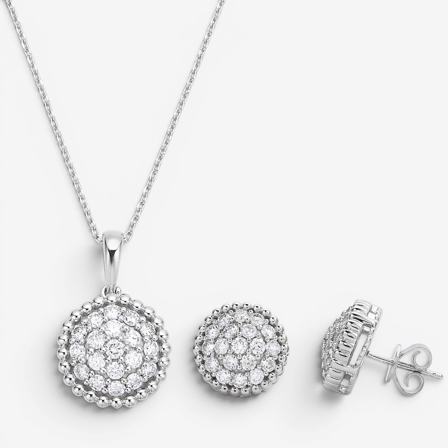 Image 130641.jpg, Product 130-641 / Price $599.99, EVERA Diamonds Sterling Silver Rhodium Plate 2.50ctw Diamond Cluster Pendant with Chain & Earring Set from Evera Diamonds on TSC.ca's Jewellery department