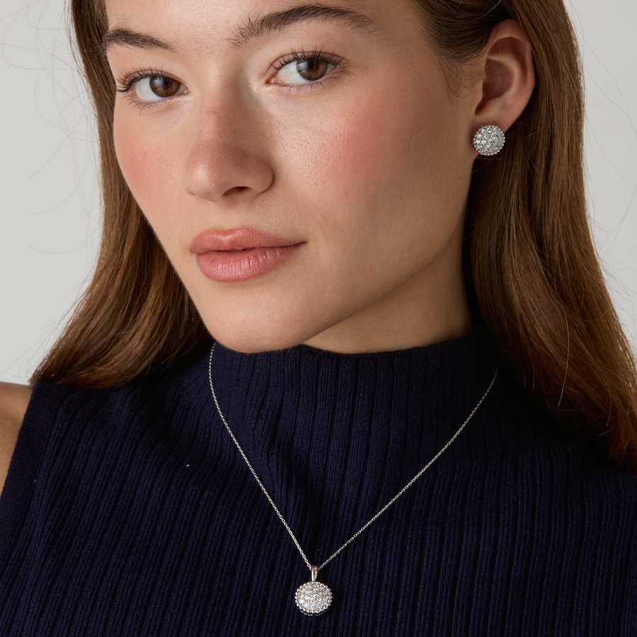 Image 130641_ALTMORE201.jpg, Product 130-641 / Price $599.99, EVERA Diamonds Sterling Silver Rhodium Plate 2.50ctw Diamond Cluster Pendant with Chain & Earring Set from Evera Diamonds on TSC.ca's Jewellery department